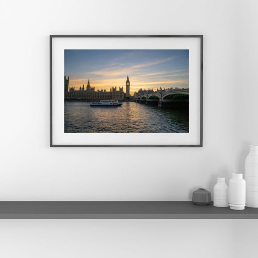 Boat on Thames with Big Ben - (Horizontal) PRINTABLE DIGITAL IMAGE - City Escapes Collection